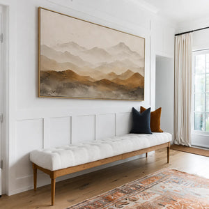Ochre Foothills and Misty Mountain Layers Wall Art styled interior scene 4 | OILDECO