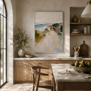 Cliffside Path Coastal Wall Art styled in a modern living room | Oildeco
