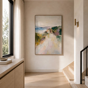 Cliffside Path Coastal Wall Art styled in a contemporary entryway | Oildeco