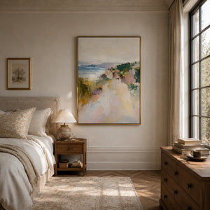 Cliffside Path Coastal Wall Art styled with minimal interior decor | Oildeco