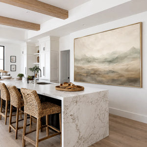 Quiet Taupe Valley and Distant Mountain Haze Wall Art styled interior scene 1 | OILDECO