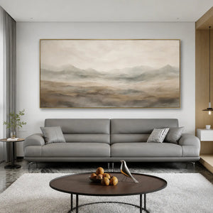 Quiet Taupe Valley and Distant Mountain Haze Wall Art styled interior scene 2 | OILDECO