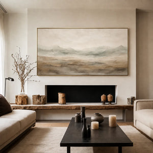 Quiet Taupe Valley and Distant Mountain Haze Wall Art styled interior scene 3 | OILDECO
