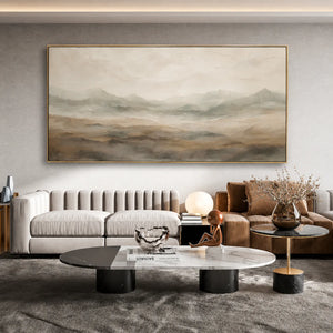 Quiet Taupe Valley and Distant Mountain Haze Wall Art styled interior scene 4 | OILDECO
