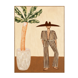 Striped Suit beside a Leafy Potted Tree Wall Art | OILDECO