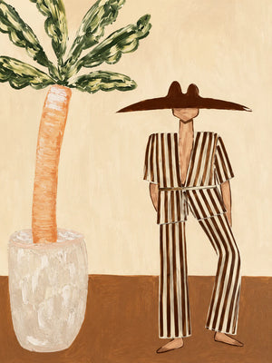 Striped Suit beside a Leafy Potted Tree Wall Art artwork view | OILDECO