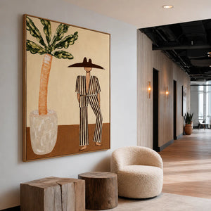 Striped Suit beside a Leafy Potted Tree Wall Art styled interior scene 2 | OILDECO