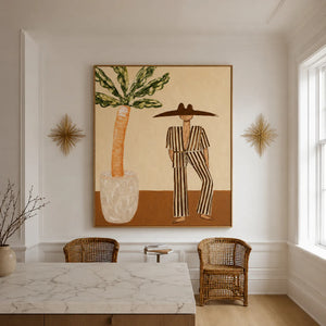 Striped Suit beside a Leafy Potted Tree Wall Art styled interior scene 3 | OILDECO