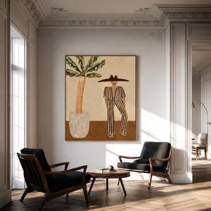 Striped Suit beside a Leafy Potted Tree Wall Art styled interior scene 4 | OILDECO