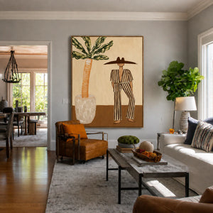 Striped Suit beside a Leafy Potted Tree Wall Art styled interior scene 5 | OILDECO