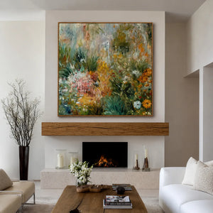 Wild Garden in Sage and Marigold Wall Art styled interior scene 2 | OILDECO