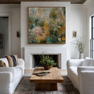 Wild Garden in Sage and Marigold Wall Art styled interior scene 3 | OILDECO
