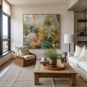 Wild Garden in Sage and Marigold Wall Art styled interior scene 4 | OILDECO