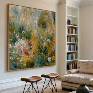 Wild Garden in Sage and Marigold Wall Art styled interior scene 5 | OILDECO