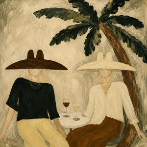 Palm Shade Conversation with Wine Glasses Wall Art artwork view | OILDECO