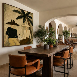 Palm Shade Conversation with Wine Glasses Wall Art styled interior scene 2 | OILDECO