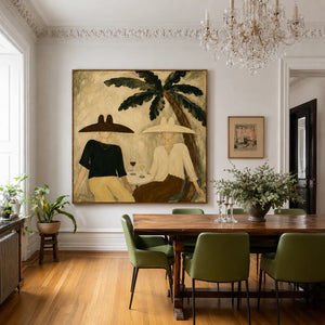 Palm Shade Conversation with Wine Glasses Wall Art styled interior scene 3 | OILDECO