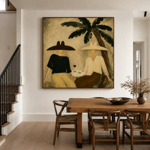 Palm Shade Conversation with Wine Glasses Wall Art styled interior scene 5 | OILDECO