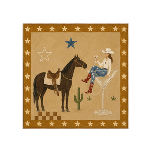Cowgirl Cocktail and Horse under Golden Stars Wall Art | OILDECO