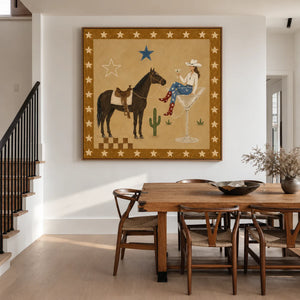Cowgirl Cocktail and Horse under Golden Stars Wall Art styled interior scene 1 | OILDECO