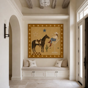 Cowgirl Cocktail and Horse under Golden Stars Wall Art styled interior scene 3 | OILDECO