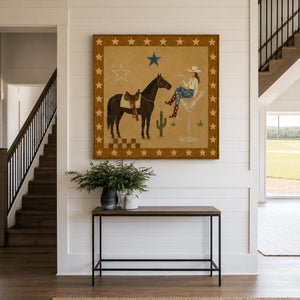 Cowgirl Cocktail and Horse under Golden Stars Wall Art styled interior scene 4 | OILDECO