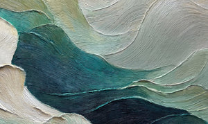 Sculpted Teal Currents and Sage Waves Wall Art artwork view | OILDECO