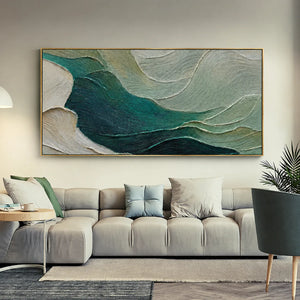 Sculpted Teal Currents and Sage Waves Wall Art styled interior scene 2 | OILDECO