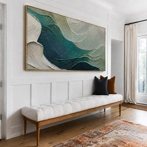 Sculpted Teal Currents and Sage Waves Wall Art styled interior scene 4 | OILDECO