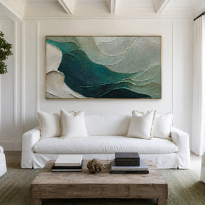Sculpted Teal Currents and Sage Waves Wall Art styled interior scene 5 | OILDECO