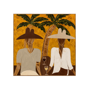 Two Hat Figures Under Palms on Ochre Wall Art | OILDECO