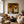 Two Hat Figures Under Palms on Ochre Wall Art styled interior scene 5 | OILDECO