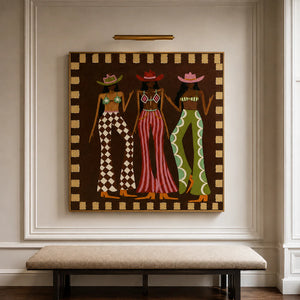 Three Hat Figures in Patterned Trousers Wall Art styled interior scene 3 | OILDECO