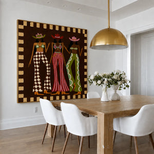 Three Hat Figures in Patterned Trousers Wall Art styled interior scene 4 | OILDECO