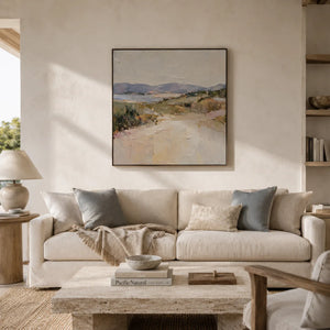 Pastel Cove Coastal Wall Art styled in a modern living room | Oildeco