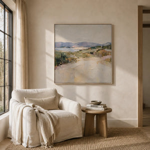 Pastel Cove Coastal Wall Art displayed in a bright dining room | Oildeco