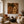 Striped Figure Beneath a Palm on Warm Brown Wall Art styled interior scene 4 | OILDECO