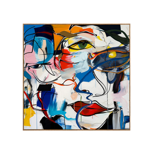 Overlapping Faces in Blue Red and Yellow Wall Art | OILDECO