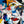 Overlapping Faces in Blue Red and Yellow Wall Art artwork view | OILDECO