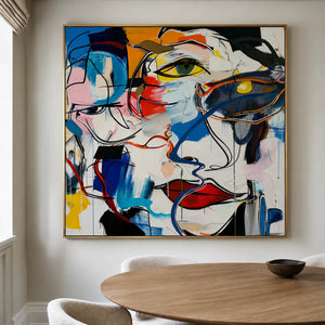 Overlapping Faces in Blue Red and Yellow Wall Art styled interior scene 2 | OILDECO