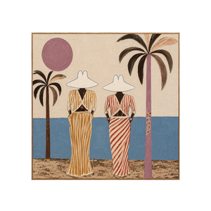 Striped Companions by the Sea with Mauve Sun Wall Art | OILDECO