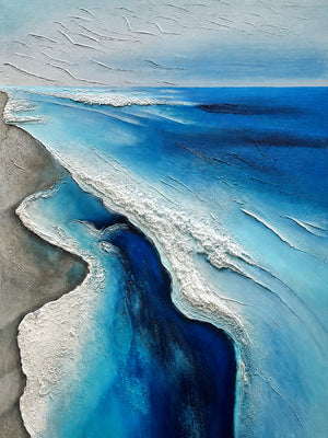 Winding Blue Surf Along a Silver-Gray Shore Wall Art artwork view | OILDECO