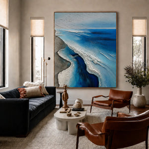 Winding Blue Surf Along a Silver-Gray Shore Wall Art styled interior scene 1 | OILDECO