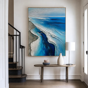 Winding Blue Surf Along a Silver-Gray Shore Wall Art styled interior scene 2 | OILDECO