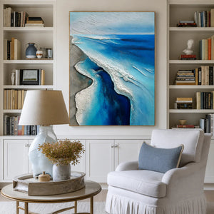 Winding Blue Surf Along a Silver-Gray Shore Wall Art styled interior scene 3 | OILDECO