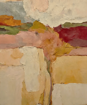 Ochre and Burgundy Layers Through a Cream Field Wall Art artwork view | OILDECO