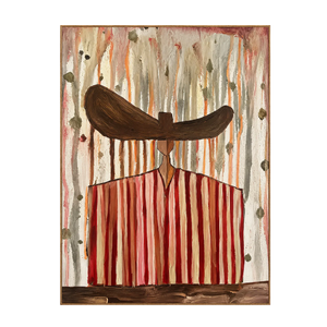 Wide Brown Hat Above Red and Cream Stripes Wall Art | OILDECO