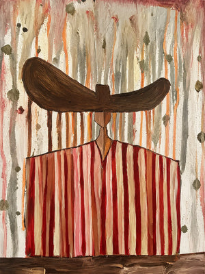 Wide Brown Hat Above Red and Cream Stripes Wall Art artwork view | OILDECO