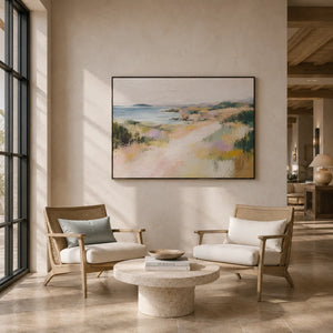 Soft Shore Coastal Wall Art styled in a modern living room | Oildeco