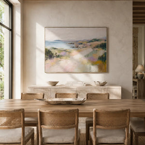 Soft Shore Coastal Wall Art displayed in a bright dining room | Oildeco